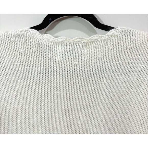 VTG 90s Croft Barrow Hand Knit Chunky Sweater sz M Ivory Ramie Angora Beaded Y2K - Picture 9 of 16